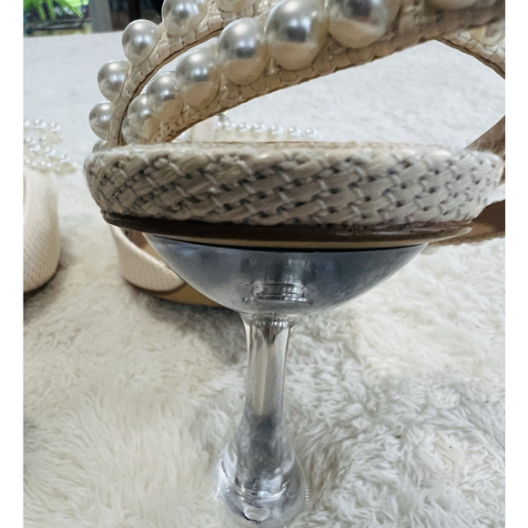 Gianni Bini Bridal Collection Sz 8.5 Cream Haydn Satin Pearl Bow Dress Sandals - Picture 15 of 16